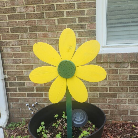 Wooden Yellow Flower Yard Decor – Garden Stake or Wall Art for Fence, Porch - Picture 2 of 11